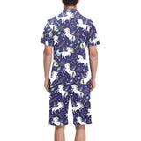 Hand drawn cute unicorn star planet Men's V-Neck Short Pajama Set