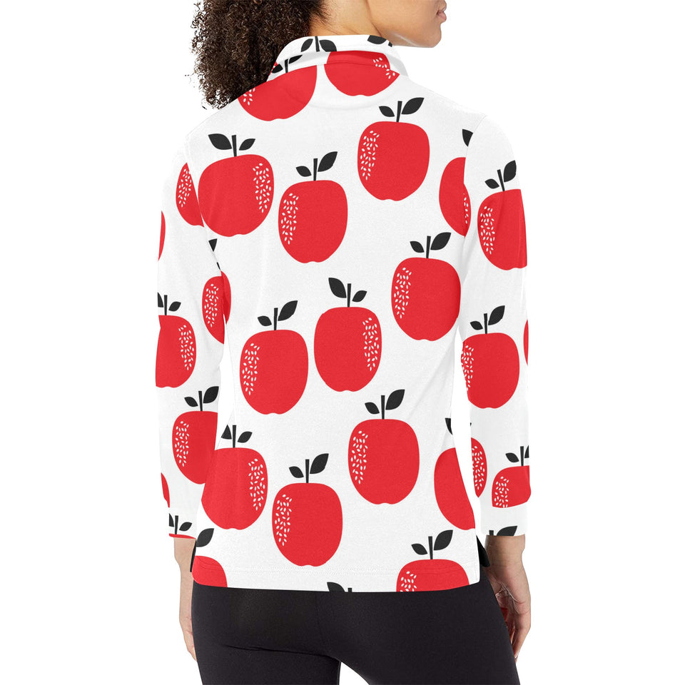 red apples white background Women's Long Sleeve Polo Shirt