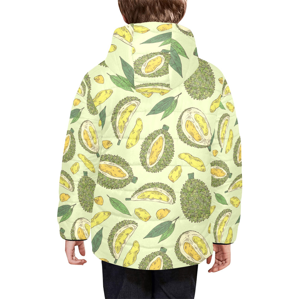 Durian leaves pattern background Kids' Boys' Girls' Padded Hooded Jacket