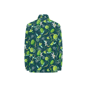 Lime ice flower pattern Women's Long Sleeve Polo Shirt