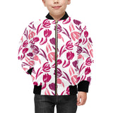 pink sketch tulip pattern Kids' Boys' Girls' Bomber Jacket