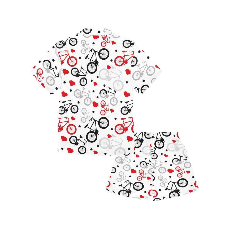 Bicycle Pattern Print Design 04 Kids' Boys' Girls' V-Neck Short Pajama Set