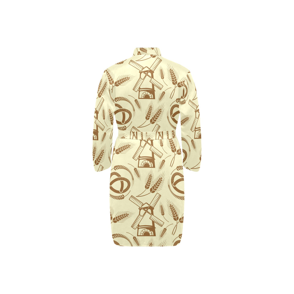 Windmill Wheat pattern Men's Long Sleeve Belted Night Robe