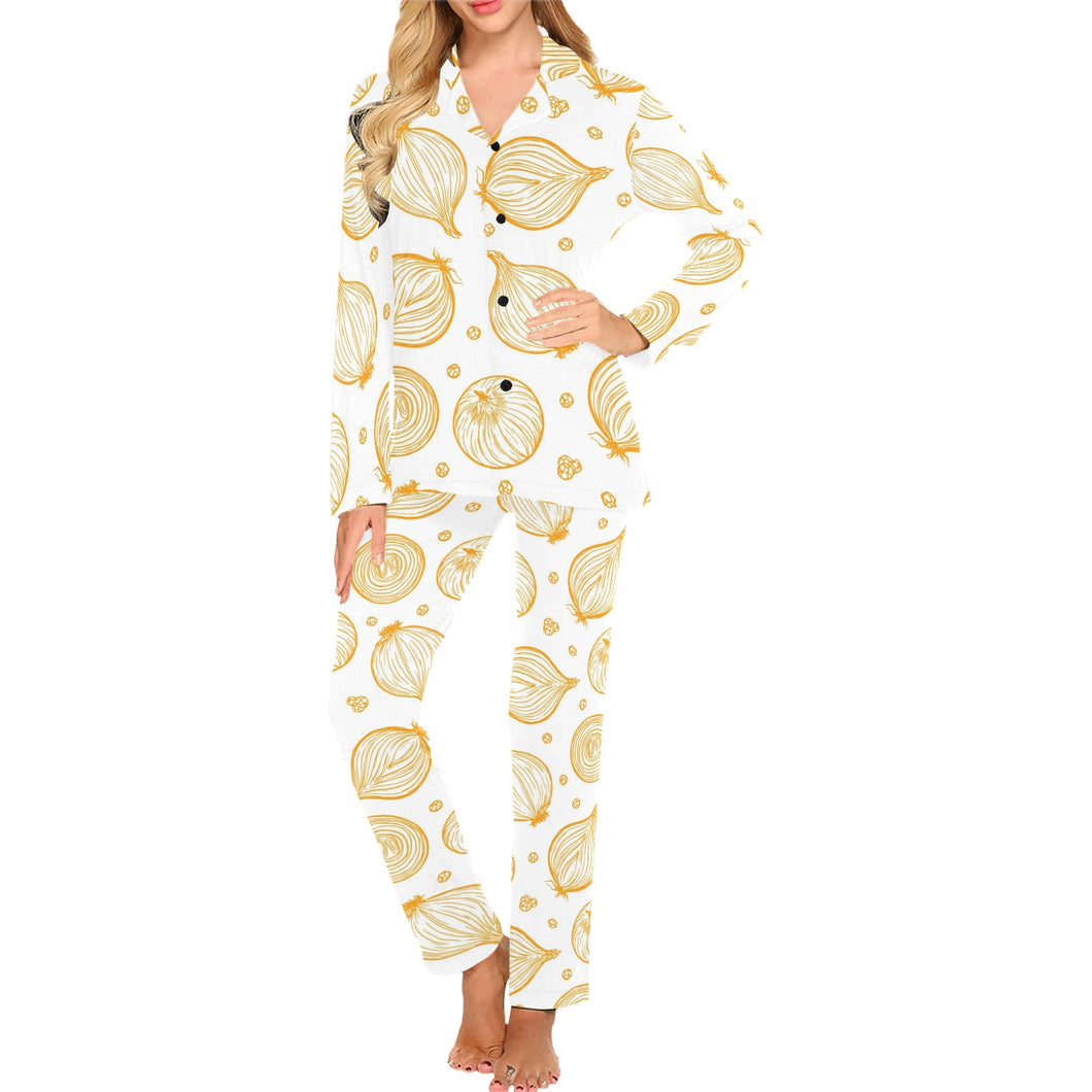 hand drawn onion pattern Women's Long Pajama Set