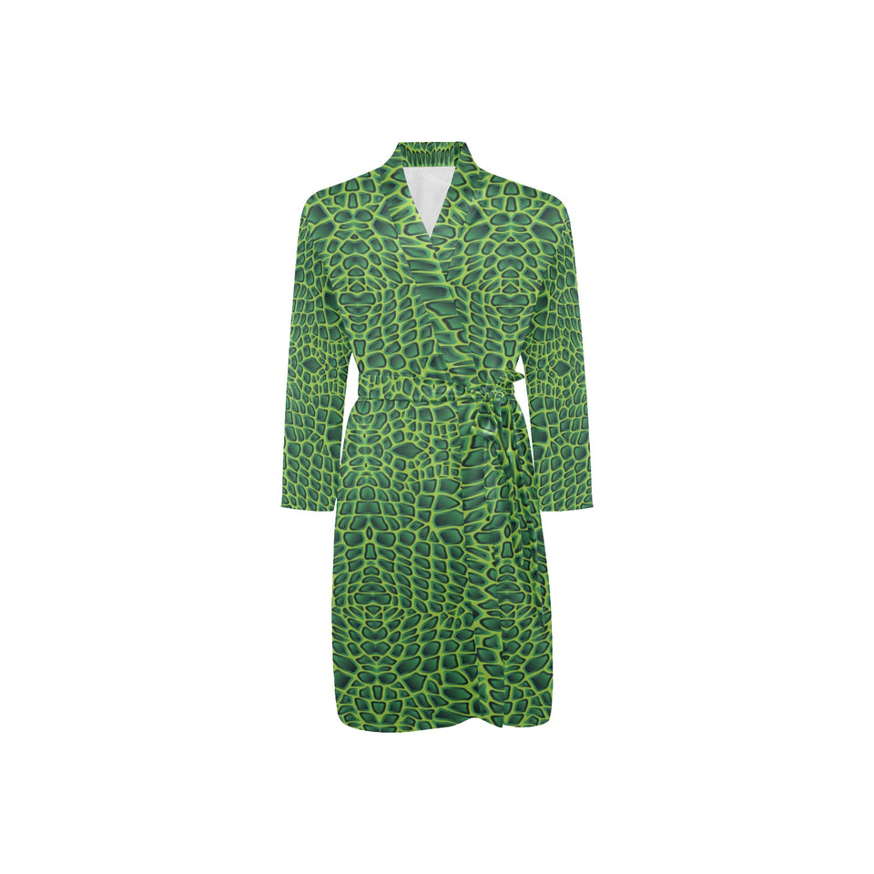 Crocodile Skin Printed Men's Long Sleeve Belted Night Robe