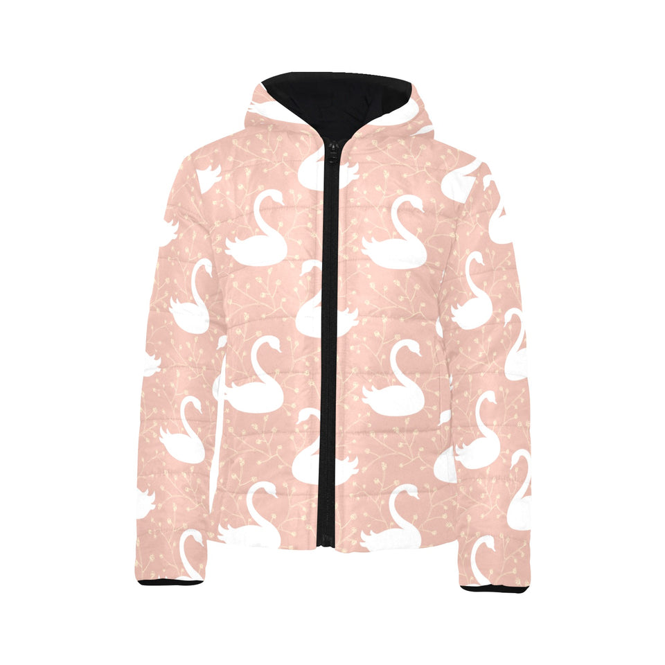 Swan flower light pink background Kids' Boys' Girls' Padded Hooded Jacket