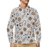 Cute nautical steering wheel anchor pattern Men's Long Sleeve Polo Shirt