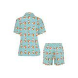 Fox pattern blue b ackground Women's V-Neck Short Pajama Set