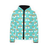 Rainbow pattern green background Kids' Boys' Girls' Padded Hooded Jacket