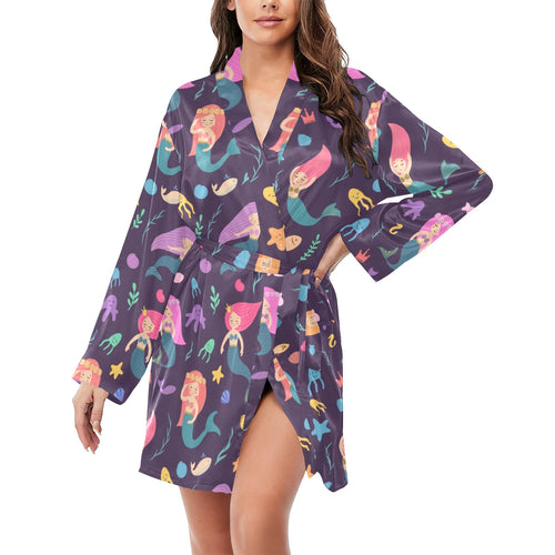 beautiful mermaid Fish jellyfish algae other marin Women's Long Sleeve Belted Night Robe