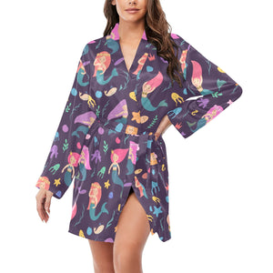 beautiful mermaid Fish jellyfish algae other marin Women's Long Sleeve Belted Night Robe