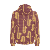 Hand drawn gold saxophone red background Men's Padded Hooded Jacket