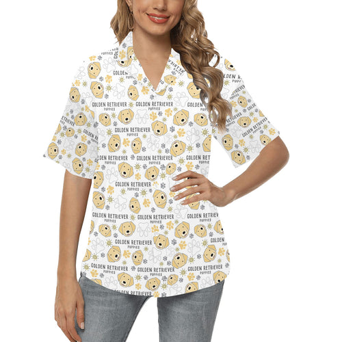 Golden Retriever Pattern Print Design 04 Women's All Over Print Hawaiian Shirt