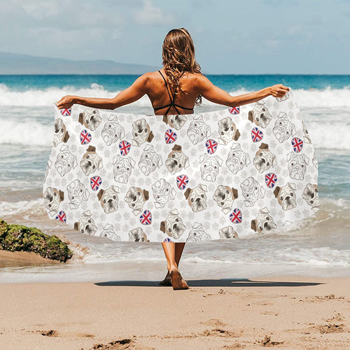 English Bulldog Pattern Print Design 01 Beach Towel