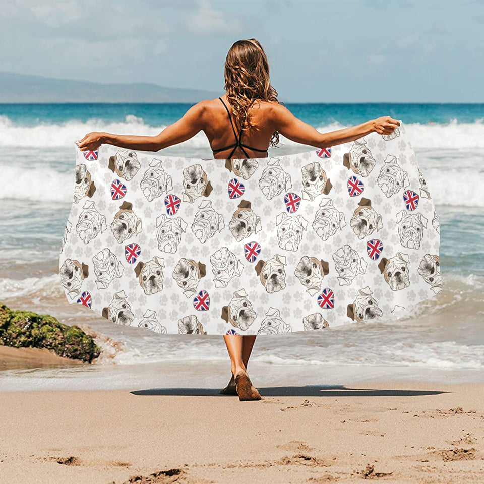 English Bulldog Pattern Print Design 01 Beach Towel