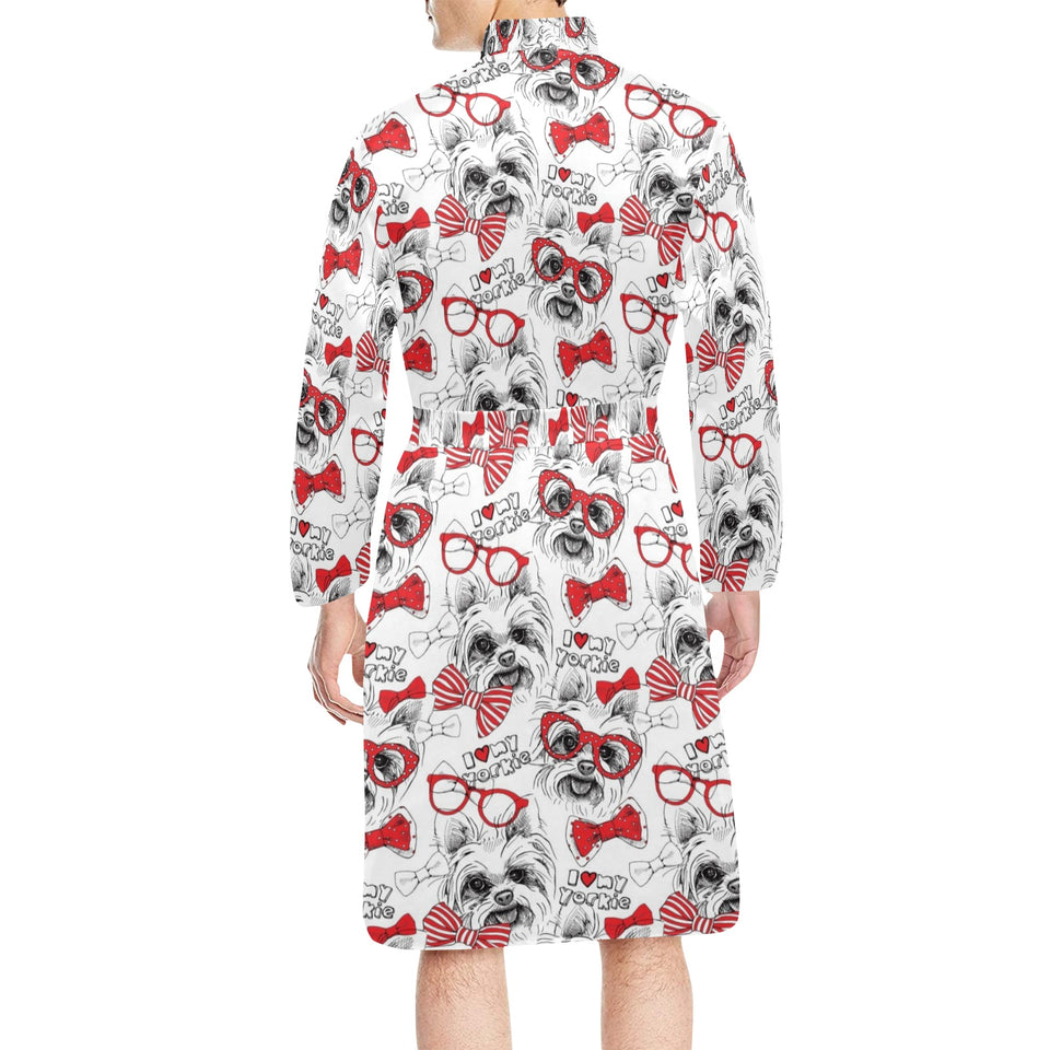 Yorkshire Terrier Pattern Print Design 04 Men's Long Sleeve Belted Night Robe