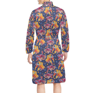 Goldfish Pattern Print Design 05 Men's Long Sleeve Belted Night Robe