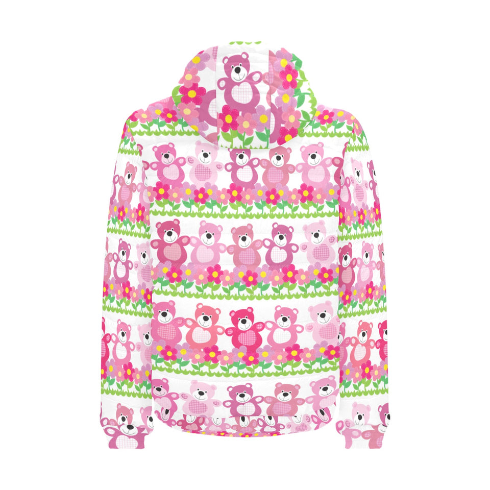 Teddy Bear Pattern Print Design 04 Men's Padded Hooded Jacket