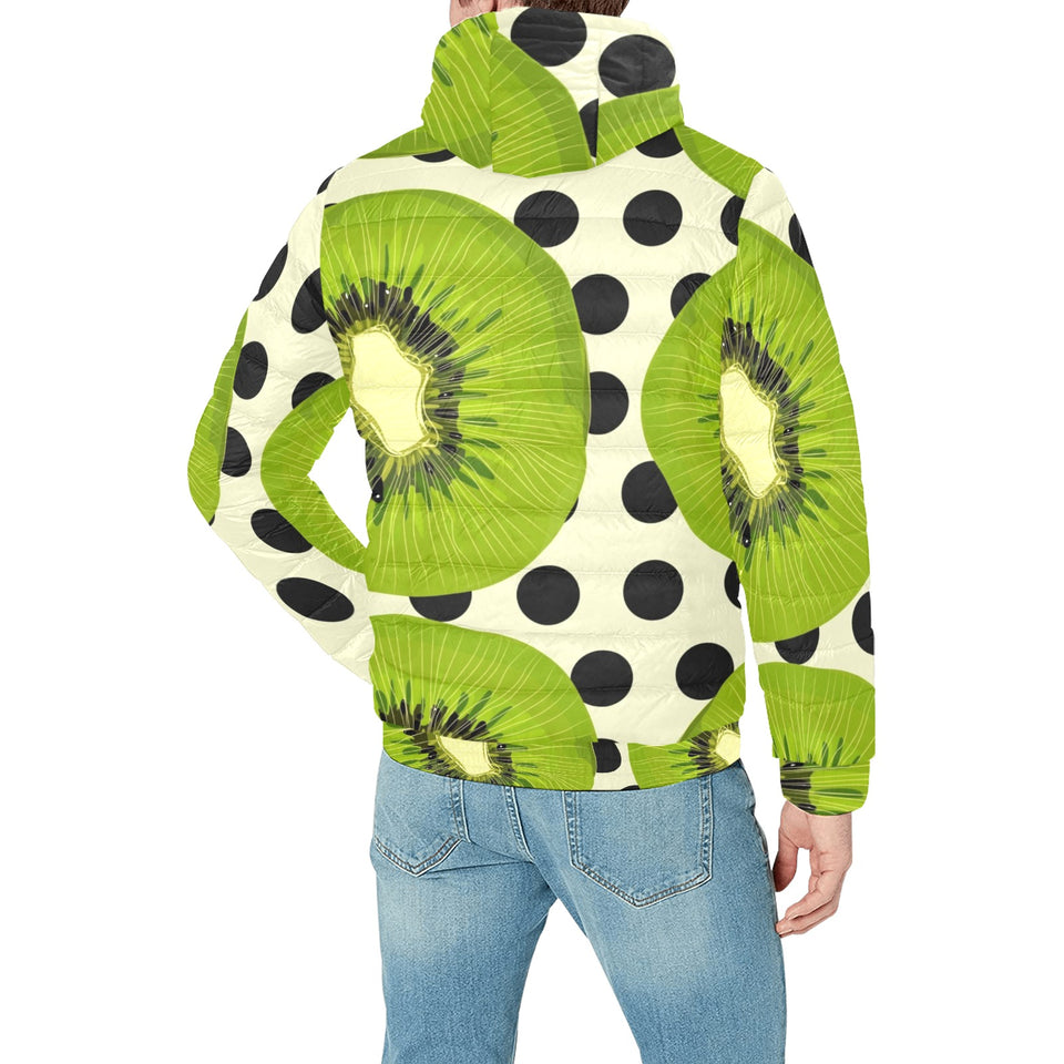 kiwi black dot background Men's Padded Hooded Jacket