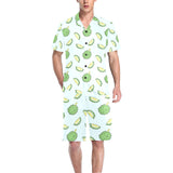 Durian pattern blue background Men's V-Neck Short Pajama Set