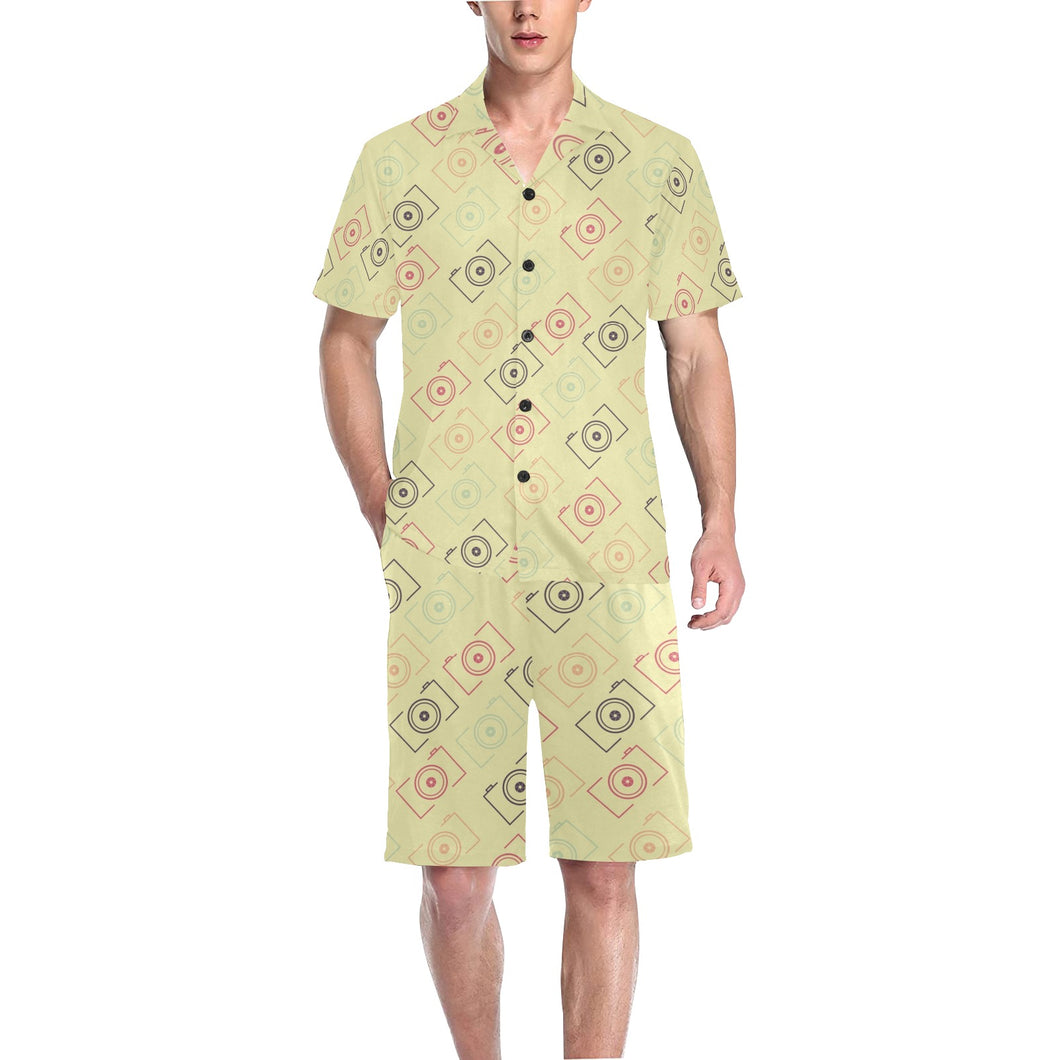 Camera Pattern Print Design 01 Men's V-Neck Short Pajama Set
