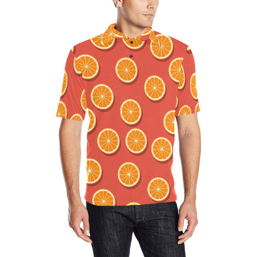 Oranges pattern red background Men's All Over Print Polo Shirt