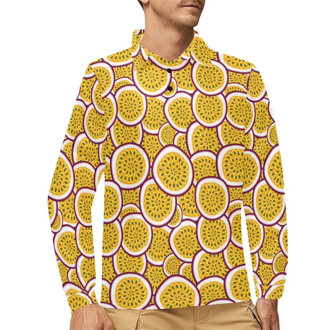 Passion fruits slice pattern Men's Long Sleeve Polo Shirt