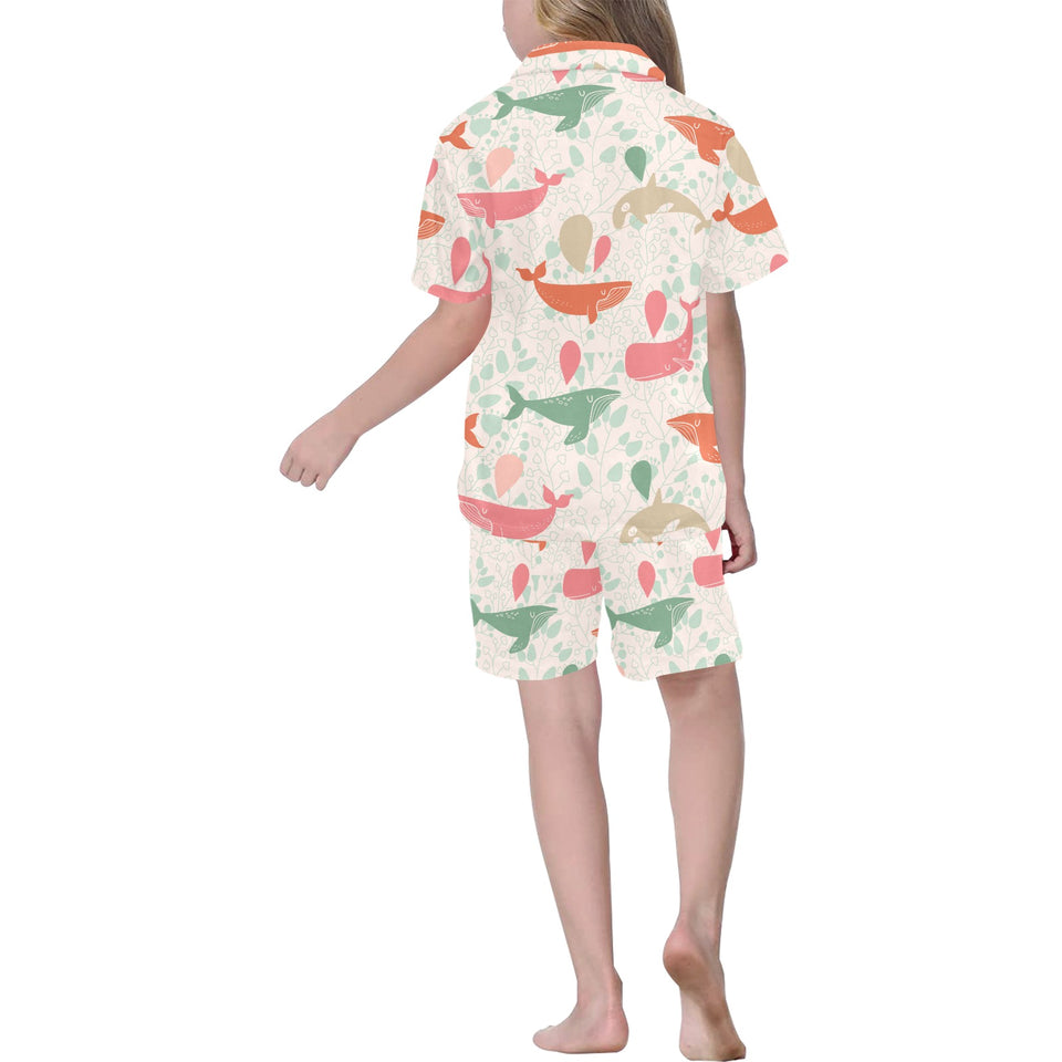 Cute whale pattern Kids' Boys' Girls' V-Neck Short Pajama Set