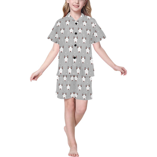 Bull Terrier Pattern Print Design 05 Kids' Boys' Girls' V-Neck Short Pajama Set