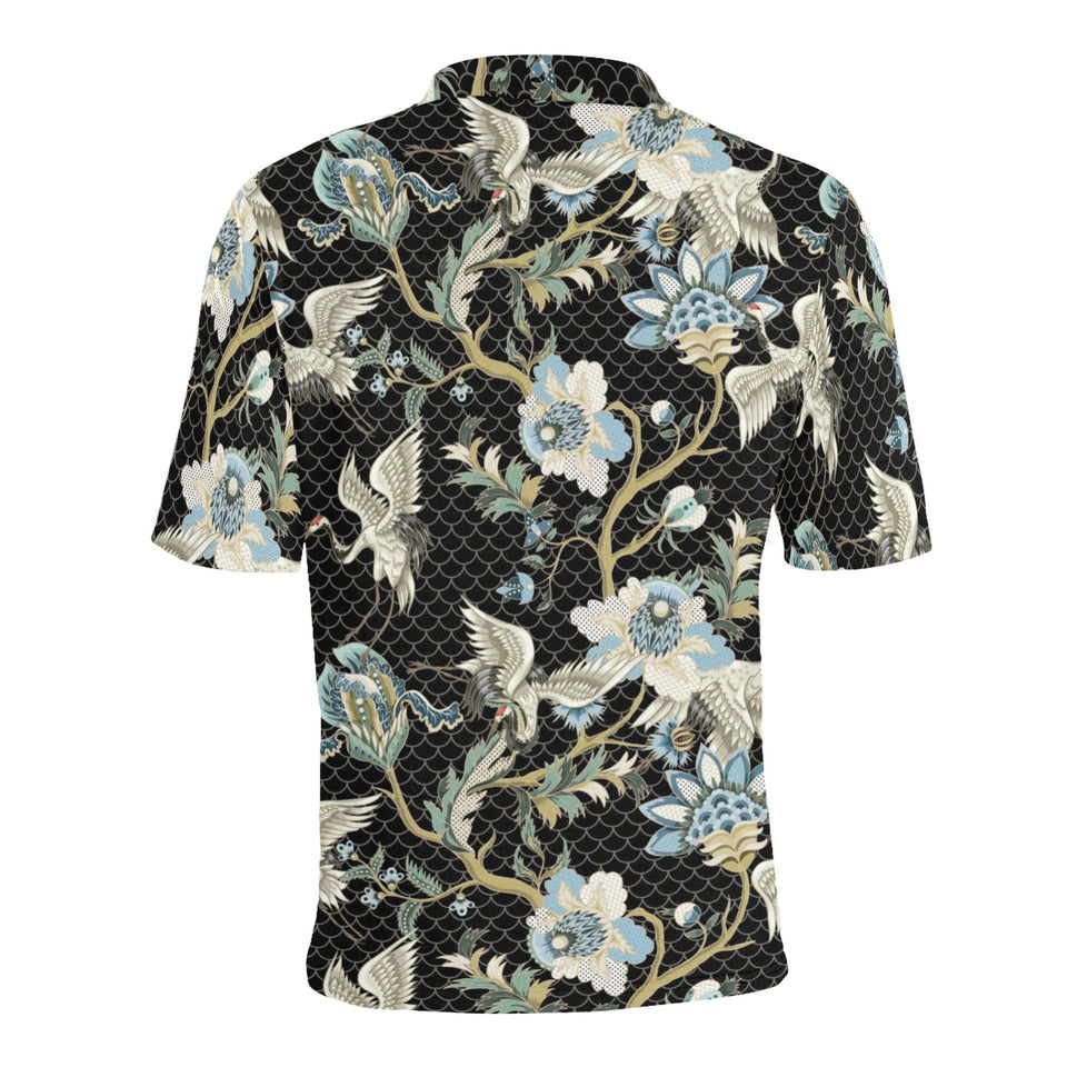 Japanese crane ornament elements Men's All Over Print Polo Shirt