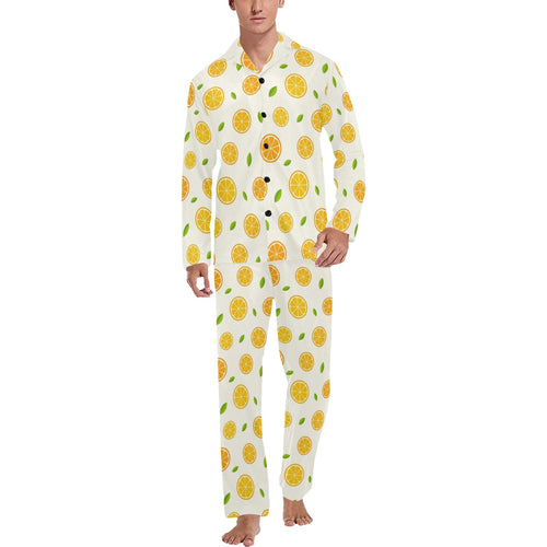 oranges leaves pattern Men's Long Pajama Set