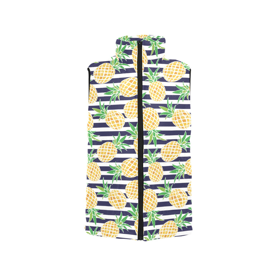 Pineapples pattern striped background Women's Padded Vest