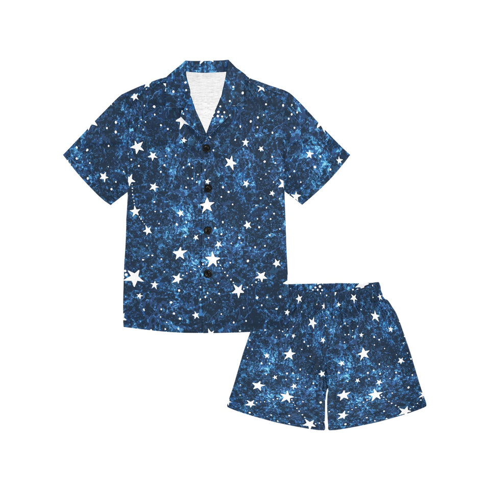 Night sky star pattern Kids' Boys' Girls' V-Neck Short Pajama Set