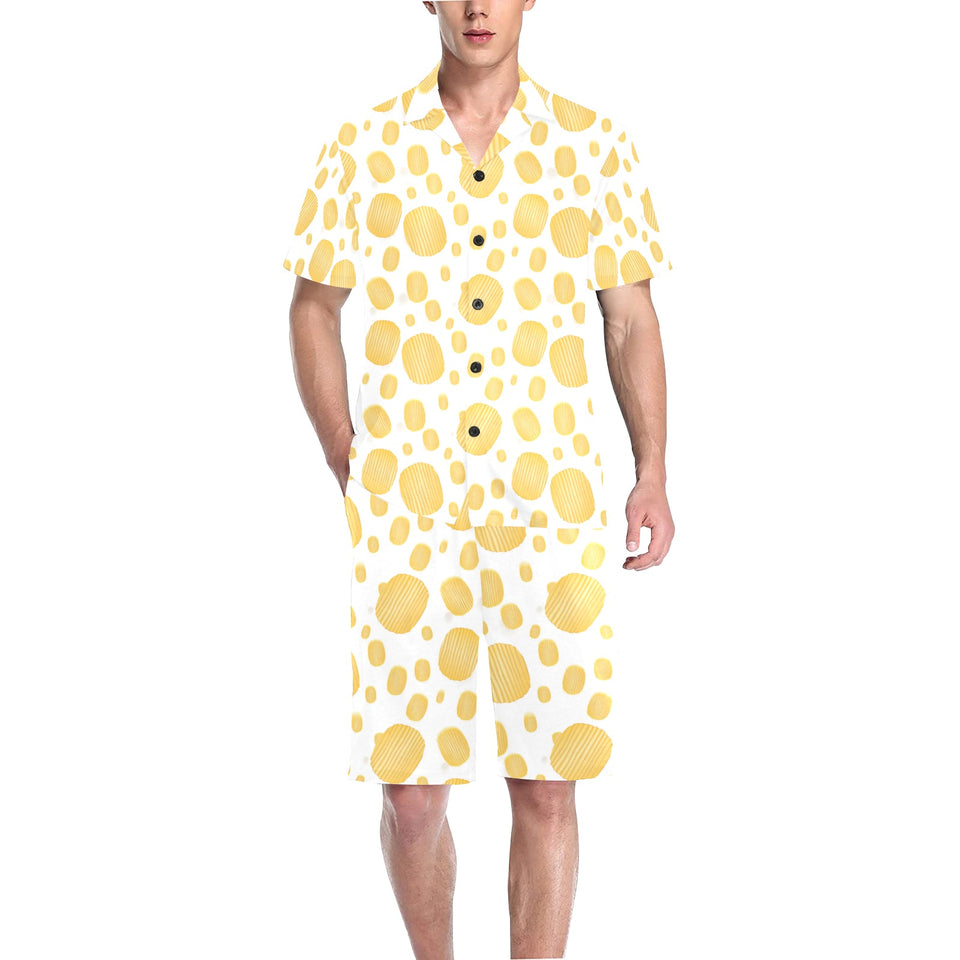 Potato Chips Pattern Print Design 03 Men's V-Neck Short Pajama Set