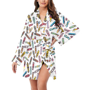 Skate Board Pattern Print Design 05 Women's Long Sleeve Belted Night Robe