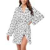 arabic gray pattern Women's Long Sleeve Belted Night Robe