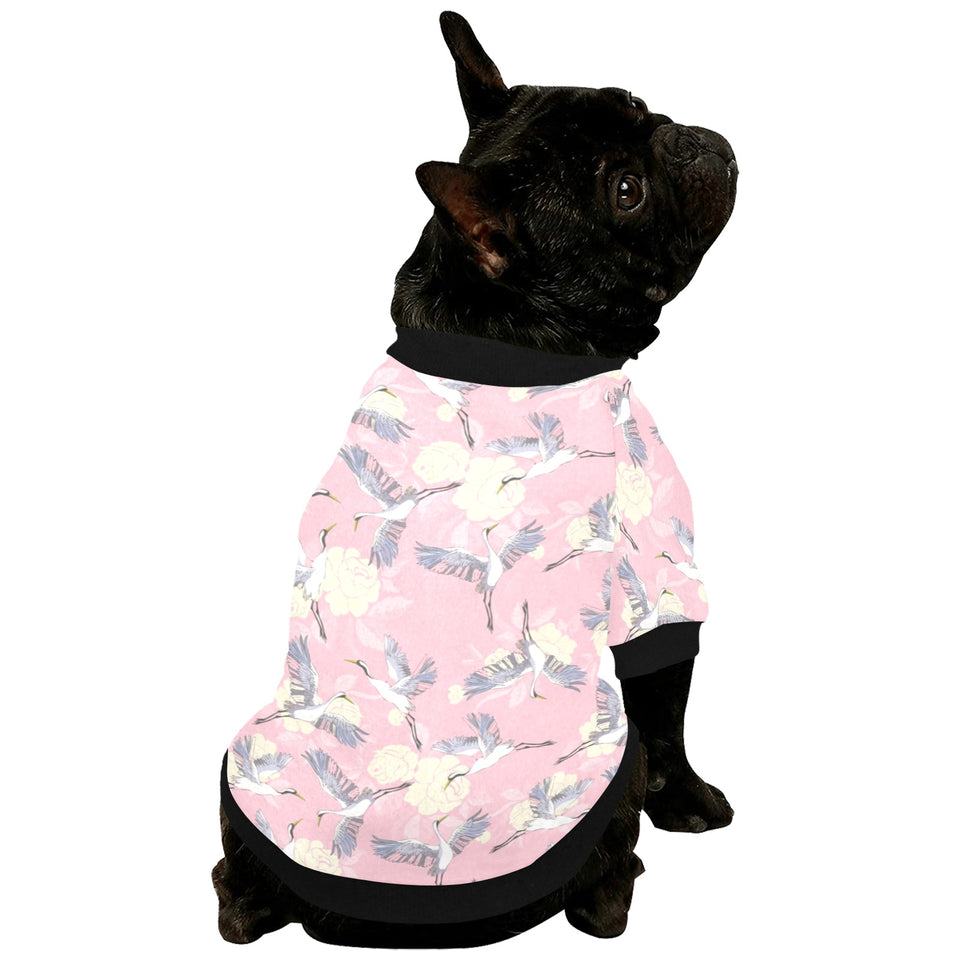 Japanese crane rose pattern All Over Print Pet Dog Round Neck Fuzzy Shirt