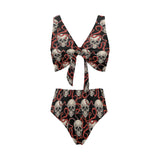 Red snake skull pattern Chest Bowknot High Waisted Bikini Swimsuit