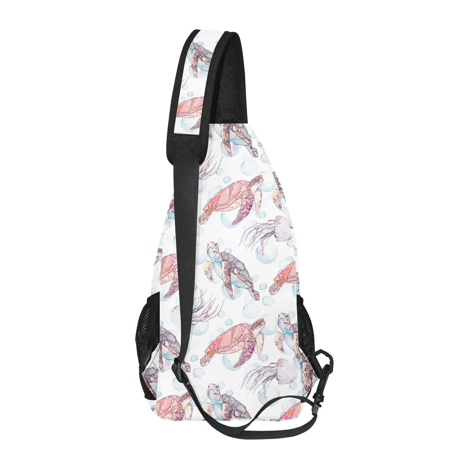 Watercolor sea turtle jellyfish pattern All Over Print Chest Bag