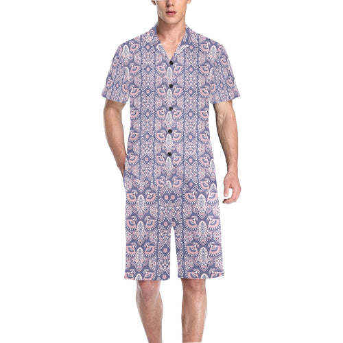 Indian Batik Style pattern Men's V-Neck Short Pajama Set