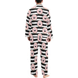 Donuts pink icing striped pattern Men's Long Pajama Set