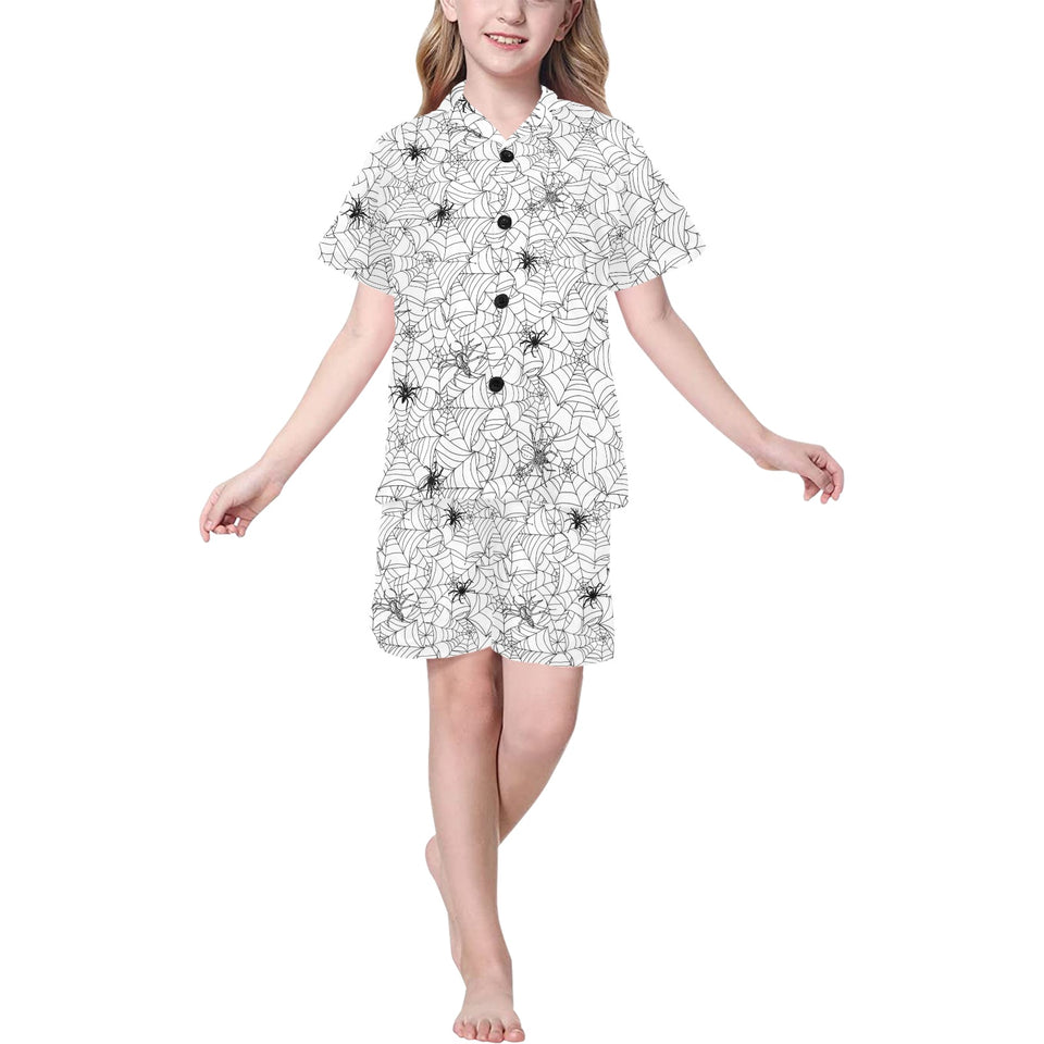 Spider web cobweb pattern Kids' Boys' Girls' V-Neck Short Pajama Set