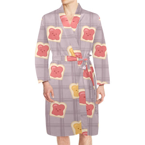 Bread Toast Pattern Print Design 05 Men's Long Sleeve Belted Night Robe