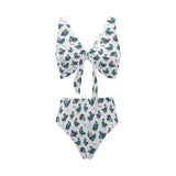Pigeon Pattern Print Design 02 Chest Bowknot High Waisted Bikini Swimsuit