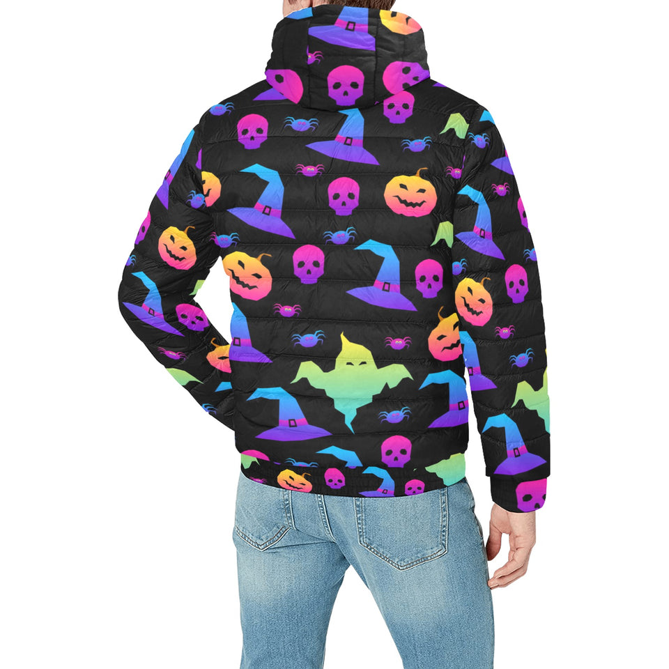 Colorful halloween background Men's Padded Hooded Jacket