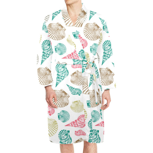 Colorful shell pattern Men's Long Sleeve Belted Night Robe