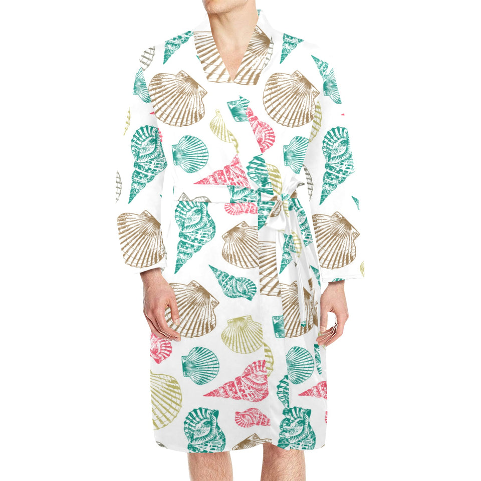 Colorful shell pattern Men's Long Sleeve Belted Night Robe