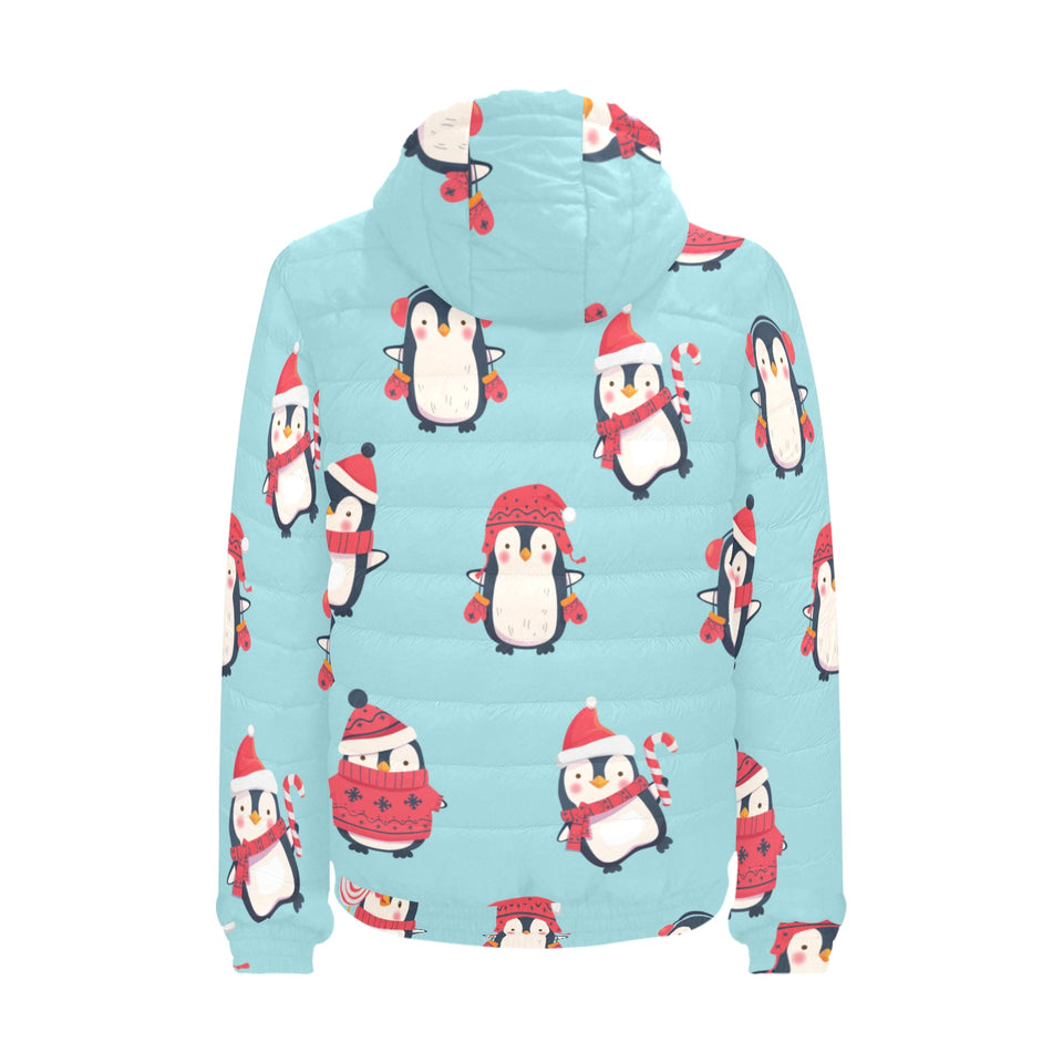 Cute penguin christmas design pattern Men's Padded Hooded Jacket