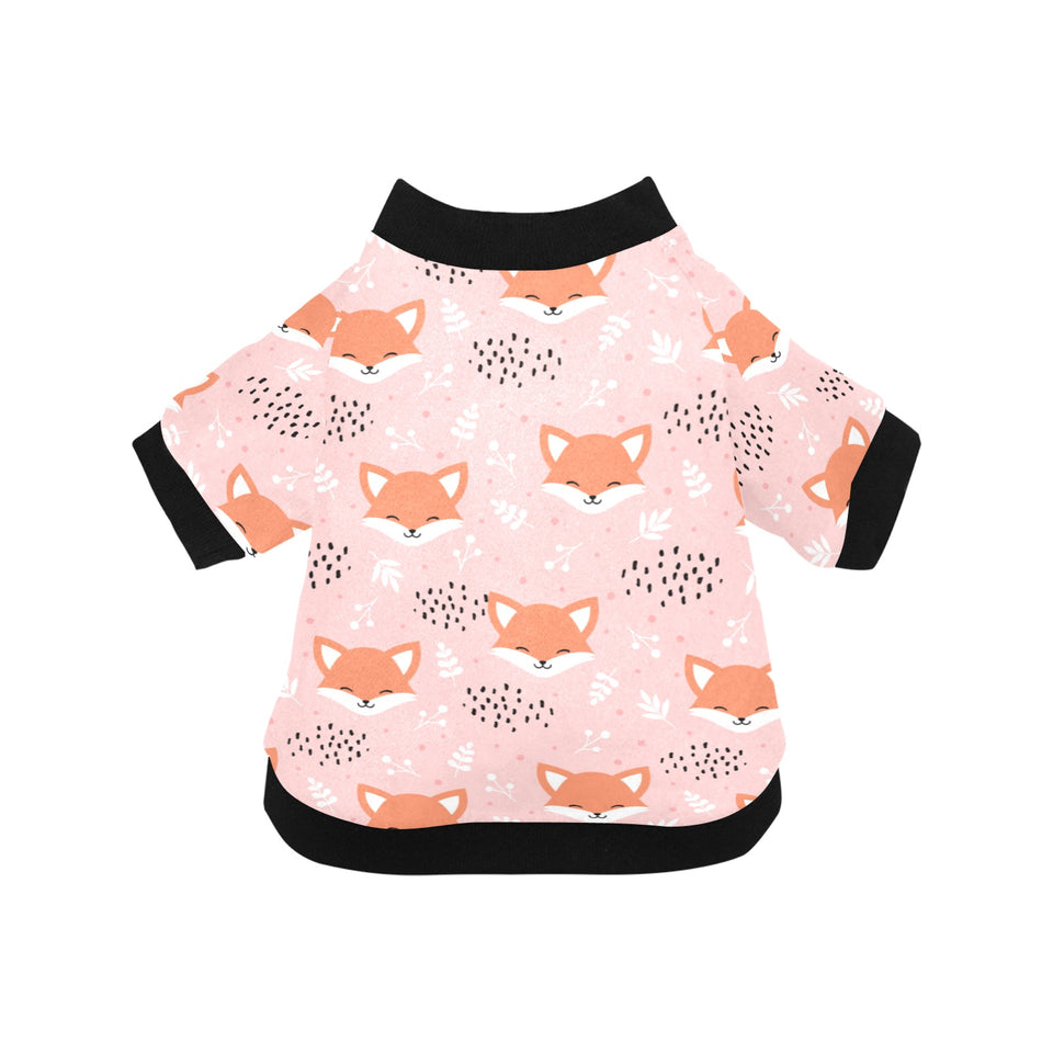 Cute fox pattern pink background All Over Print Pet Dog Round Neck Fuzzy Shirt