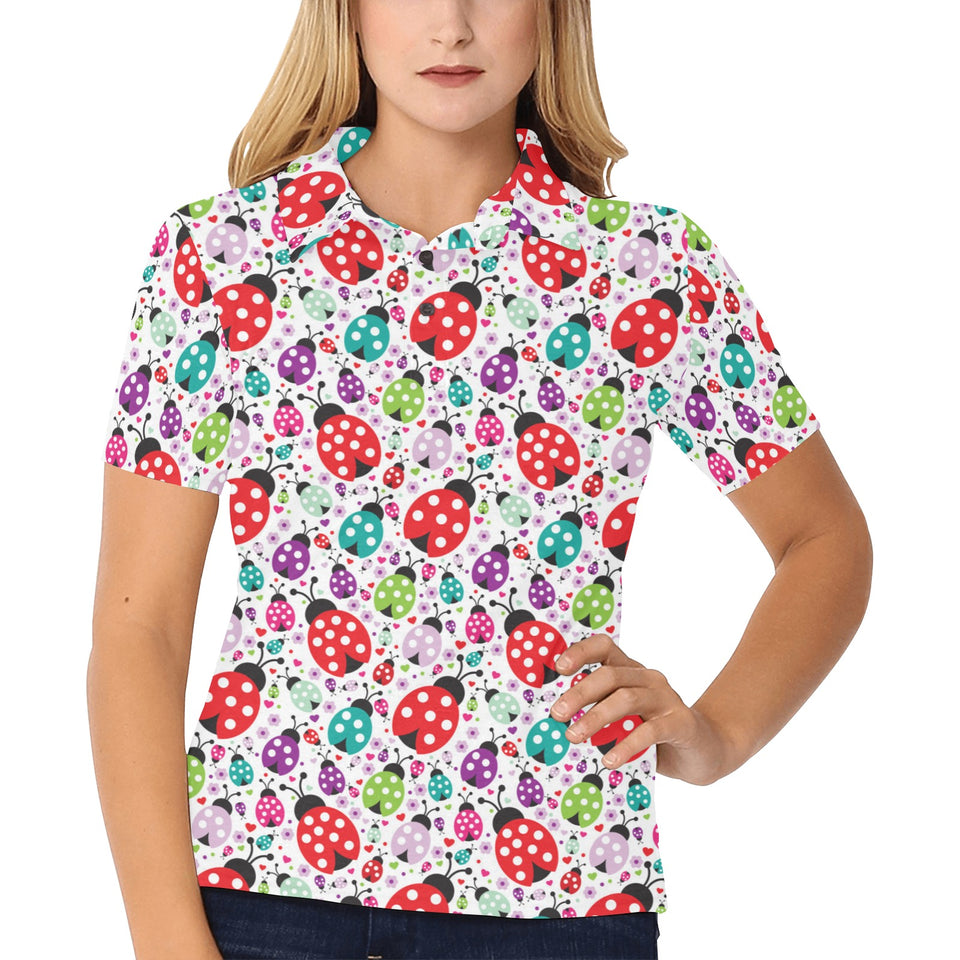 Ladybug Pattern Print Design 03 Women's All Over Print Polo Shirt